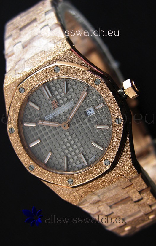 Audemars Piguet Royal Oak Frosted Rose Gold QUARTZ Watch Grey Dial 33MM - 1:1 Mirror Replica 