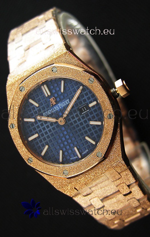 Audemars Piguet Royal Oak Frosted Rose Gold QUARTZ Watch Navy Blue 33MM - 1:1 Mirror Replica 