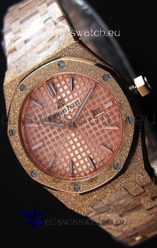 Audemars Piguet Royal Oak Frosted Rose Gold QUARTZ Watch Champange Dial 33MM - 1:1 Mirror Replica 