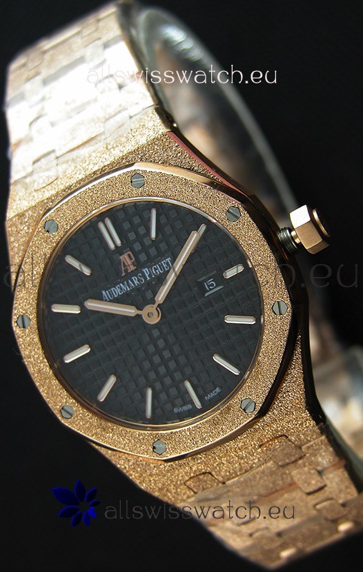 Audemars Piguet Royal Oak Frosted Rose Gold QUARTZ Watch Black Dial 33MM - 1:1 Mirror Replica 