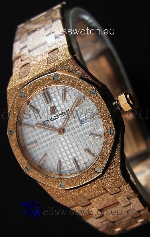 Audemars Piguet Royal Oak Frosted Rose Gold QUARTZ Watch White Dial 33MM - 1:1 Mirror Replica 