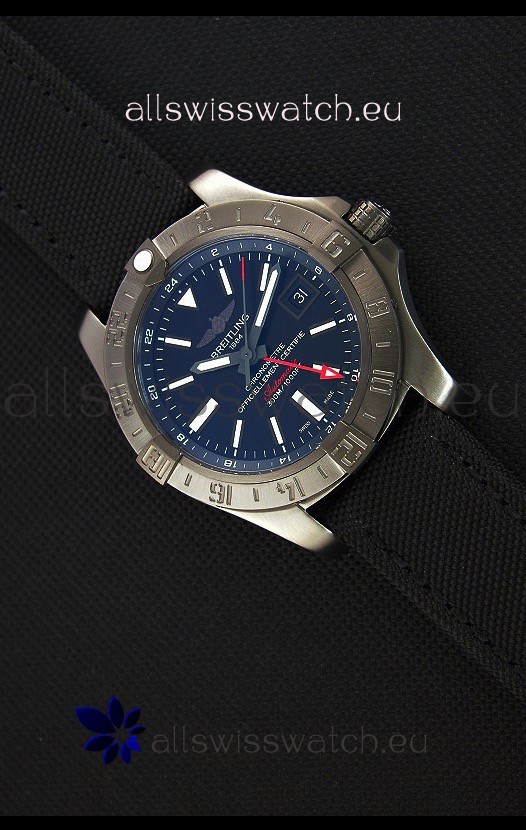 Breitling Avenger II BlackSteel GMT Swiss Replica Watch Nylon Strap 1:1 Mirror Replica Watch
