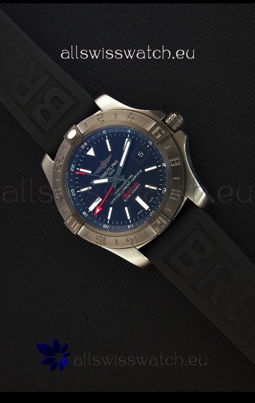 Breitling Avenger II BlackSteel GMT Swiss Replica Watch Rubber Strap 1:1 Mirror Replica Watch