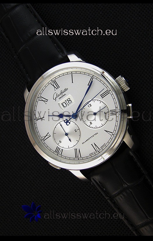 Glashuette Dual Sub Dial Japanese Replica Watch in White Dial