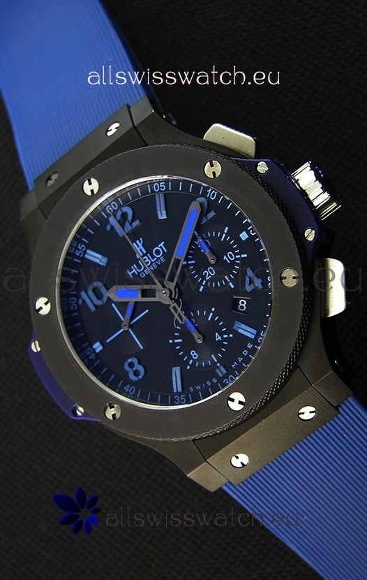 Hublot Big Bang All Black PVD Blue Swiss Replica Watch 1:1 Mirror Replica 