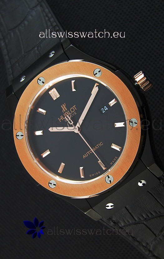 Hublot Classic Fusion Ceramic King Gold Black Dial Swiss Replica Watch - 1:1 Mirror Replica