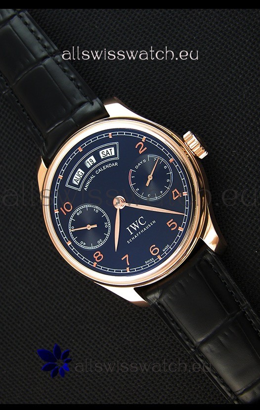 IWC Portugieser Annual Calender Midnight Blue Pink Gold IW503504 1:1 Mirror Replica