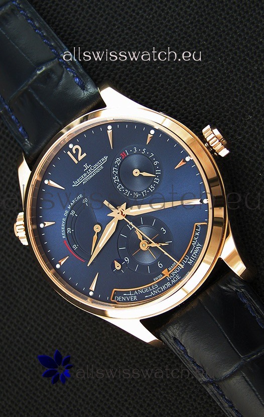 Jaeger LeCoultre Master Geographic Power Reserve Pink Gold Swiss Replica Watch 