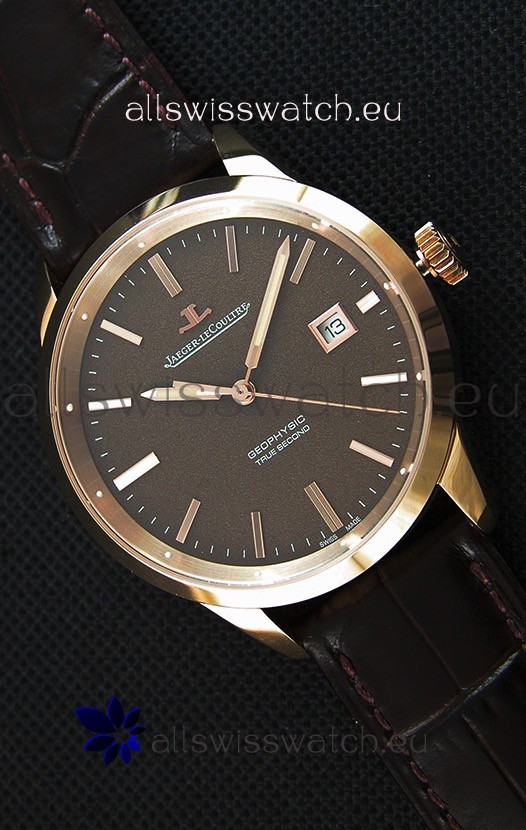 Jaeger LeCoultre Geophysic True Second Pink Gold Swiss Replica Watch Brown Dial 