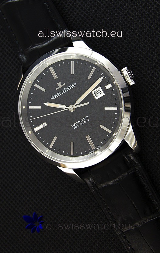 Jaeger LeCoultre Geophysic True Second Steel Case Watch Black Dial 
