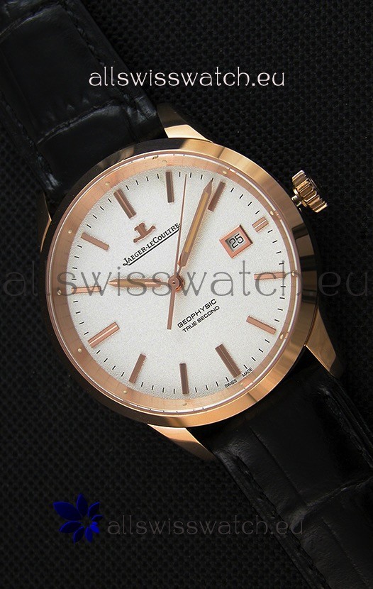 Jaeger LeCoultre Geophysic True Second Pink Gold Swiss Replica Watch White Dial 