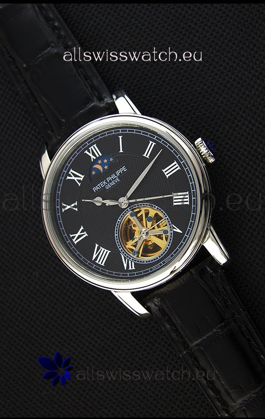 Patek Philippe Japanese MoonPhase Tourbillon Replica Watch Black Dial
