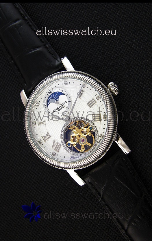 Patek Philippe Japanese MoonPhase Tourbillon Replica Watch White Dial
