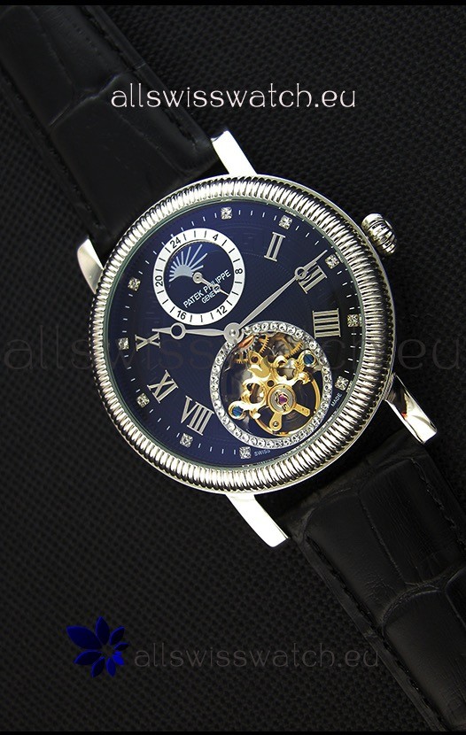 Patek Philippe Japanese MoonPhase Tourbillon Replica Watch Black Dial