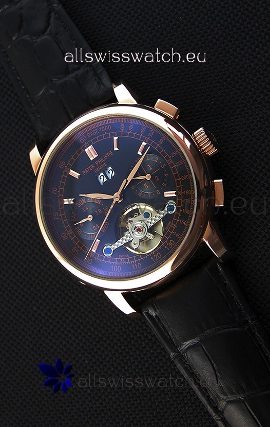 Patek Philippe Japanese Tourbillon Replica Watch in Pink Gold Case Black dial