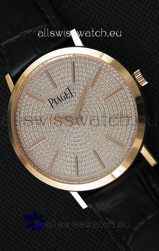 Piaget Altiplano G0A36128 Paved Diam Dial Swiss Quartz Replica Watch in Pink Gold Case