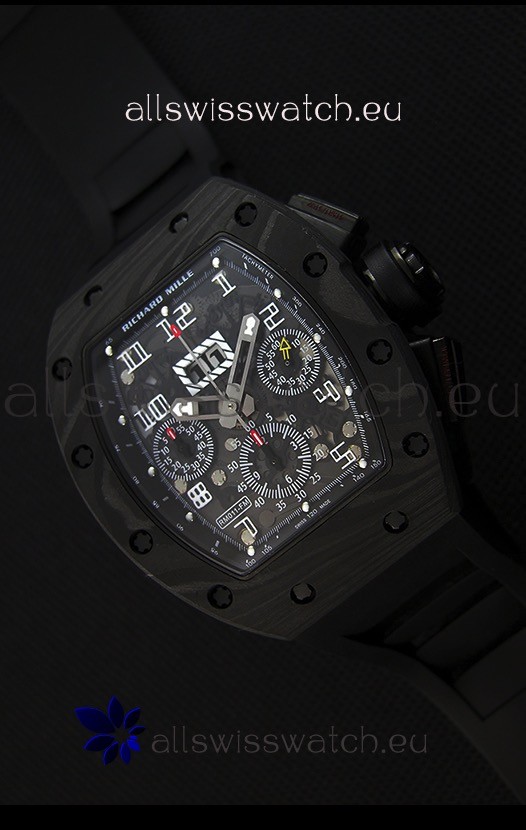 Richard Mille RM011-FM Felipe Massa One Piece Black Forged Carbon Case Watch in Black Strap