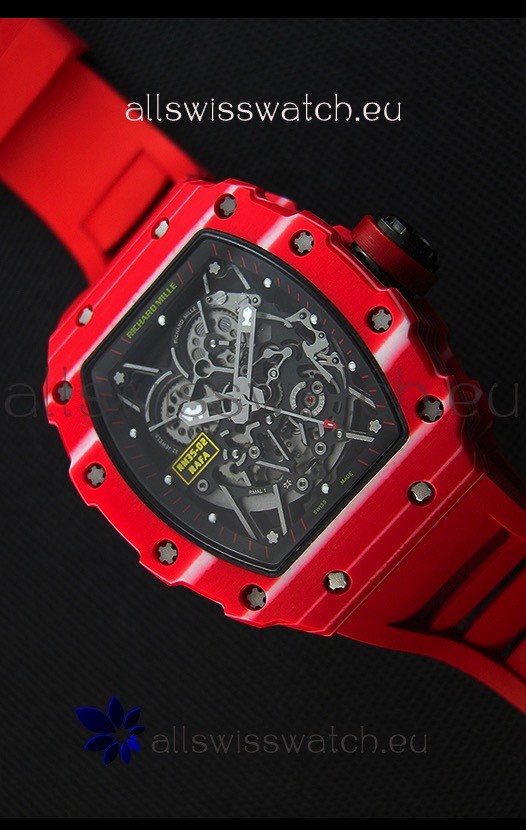 Richard Mille RM35-02 One Piece Red Forged Carbon Case Watch in Red Strap