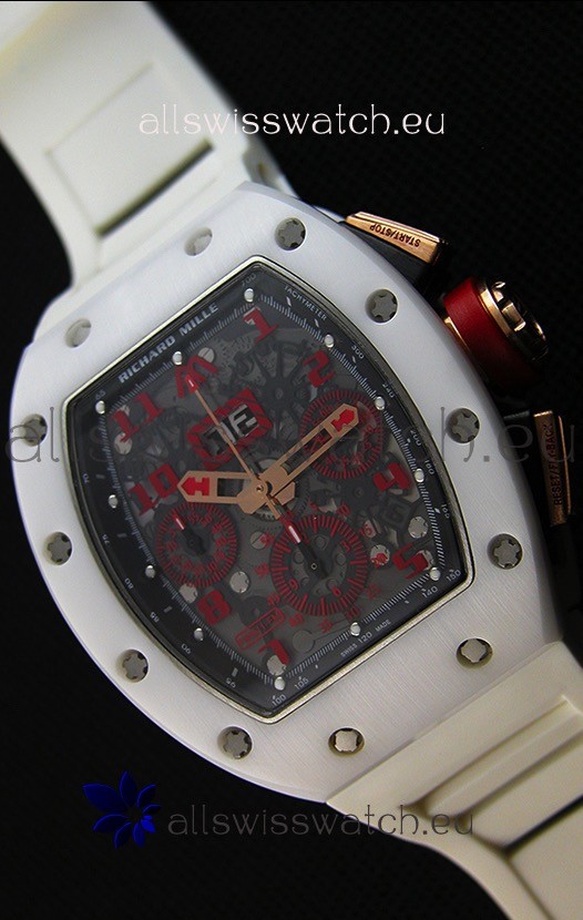 Richard Mille RM011-FM Felipe Massa White Ceramic Case Watch in White Strap