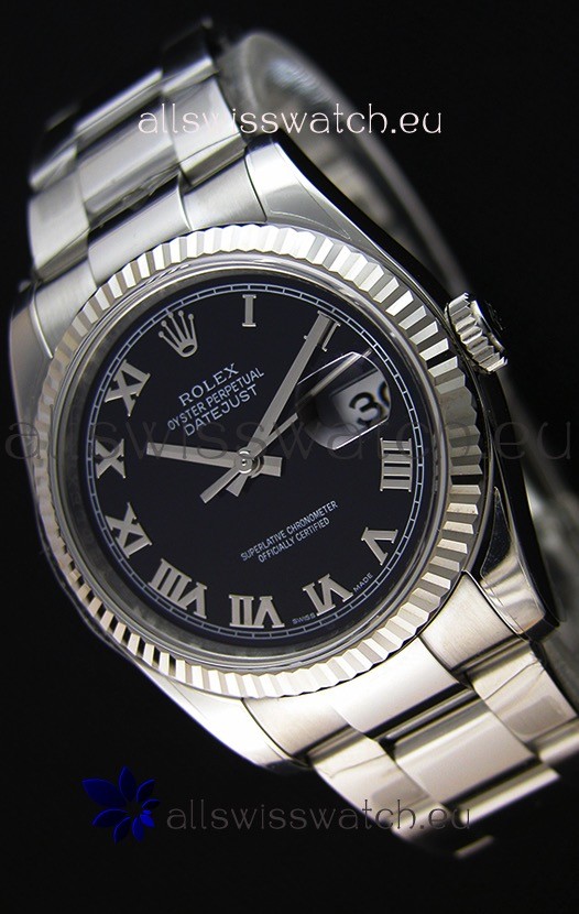 Rolex Datejust 36MM Cal.3135 Movement Swiss Replica Black Dial Oyster Strap - Ultimate 904L Steel Watch 
