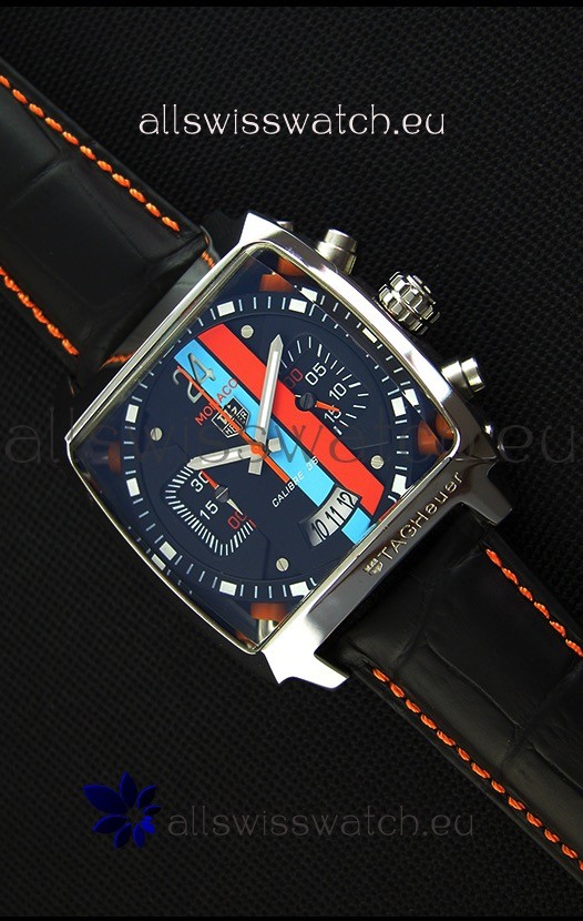 Tag Heuer Monaco 24 Quartz Replica Watch in Red/Blue Stripes Dial