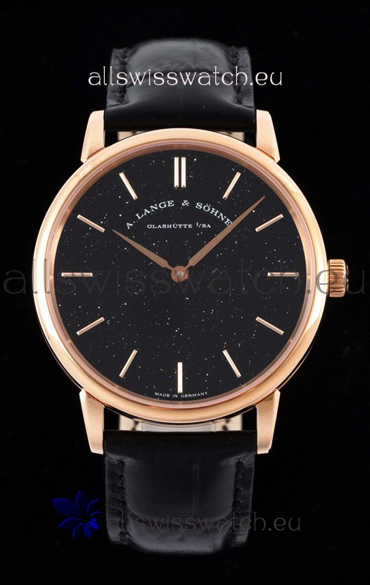 A.Lange & Sohne Saxonia Thin Swiss Replica Watch Rose Gold Case Black Dial