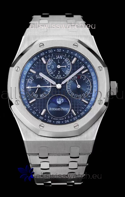 Audemars Piguet Royal Oak Perpetual Calendar Swiss Replica Steel Casing Watch in Steel Blue Dial