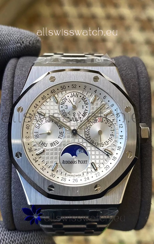 Audemars Piguet Royal Oak Perpetual Calendar Swiss Replica 904L Steel in Steel White Dial 