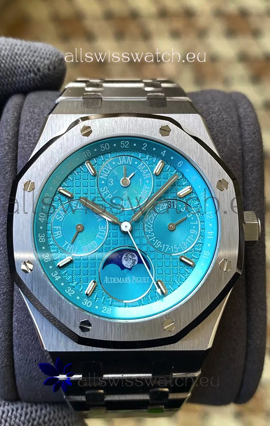 Audemars Piguet Royal Oak Perpetual Calendar Swiss Replica 904L Steel in Cyan Blue Dial