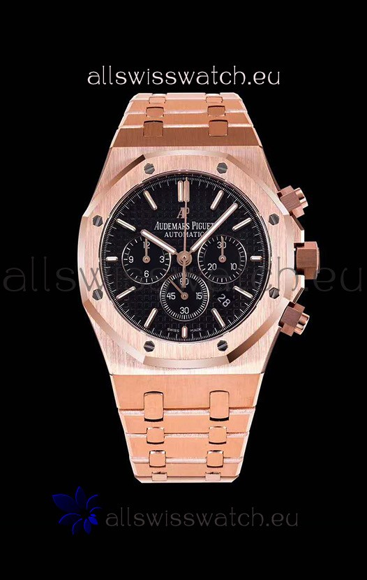Audemars Piguet Royal Oak Chronograph Pink Gold Case Black Dial - 1:1 Mirror Replica