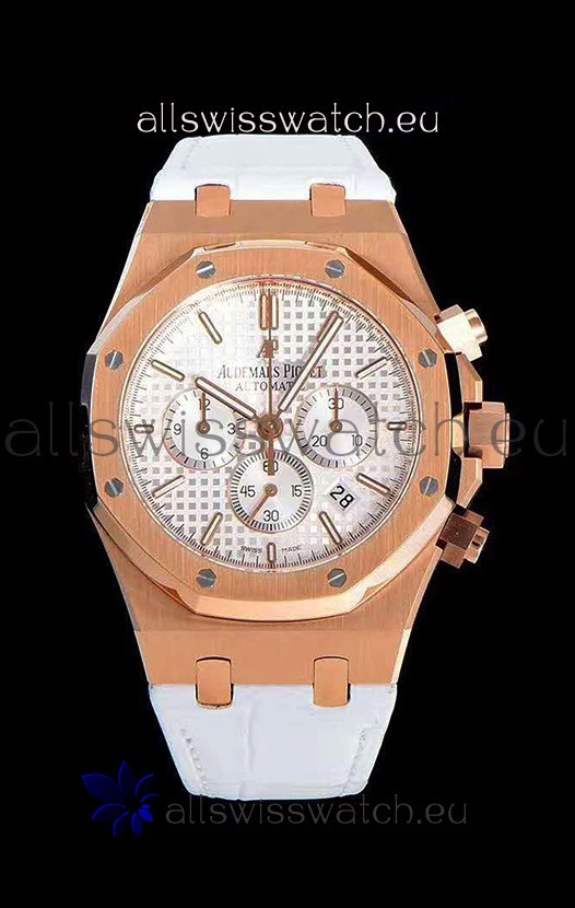 Audemars Piguet Royal Oak Chronograph White Dial Rose Gold on 904L Steel - 1:1 Mirror Replica