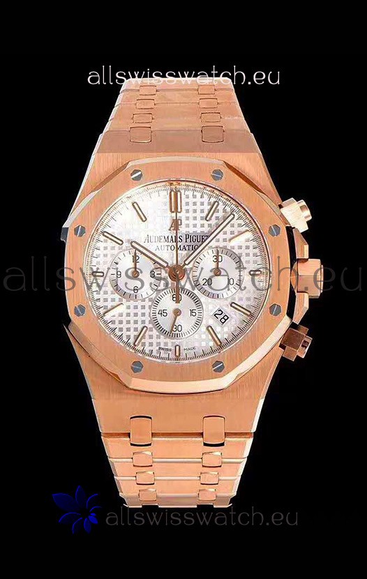Audemars Piguet Royal Oak Chronograph White Dial Rose Gold on 904L Steel - 1:1 Mirror Replica