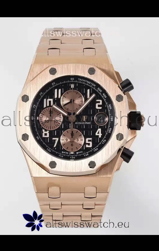 Audemars Piguet Royal Oak Offshore Black Dial Chronograph 1:1 Mirror Replica Watch - Rose Gold 