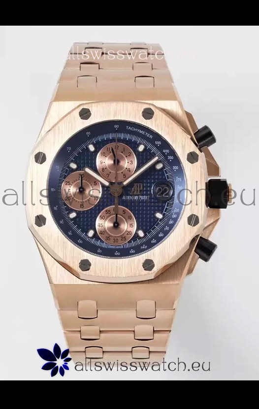 Audemars Piguet Royal Oak Offshore Blue Dial Chronograph 1:1 Mirror Replica Watch - Rose Gold 