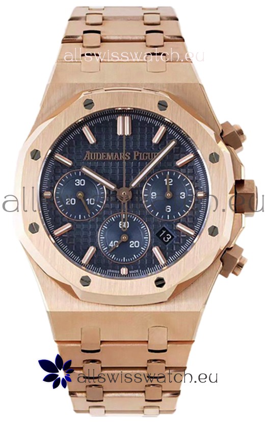 Audemars Piguet Royal Oak Chronograph 1:1 Mirror Replica - Rose Gold Casing Blue Dial in 41MM