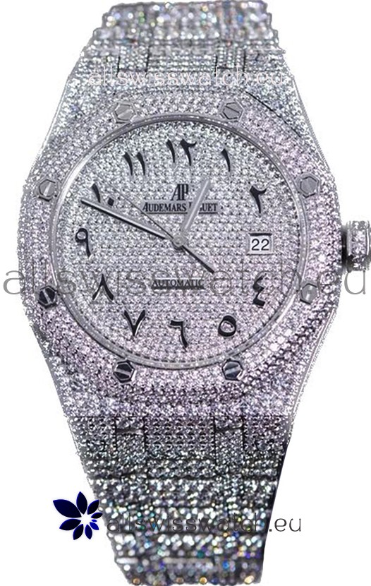 Audemars Piguet Royal Oak 15400 Iced Out Arabic Dial in Stainles Steel Casing Swiss Replica Watch