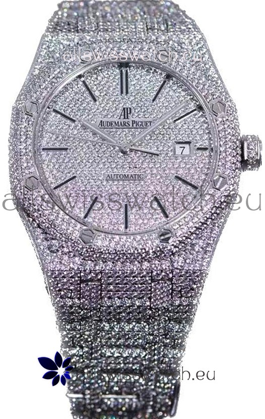 Audemars Piguet Royal Oak 15400 Iced Out Stick Dial in Stainles Steel Casing Swiss Replica Watch