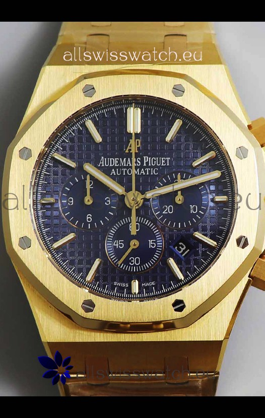Audemars Piguet Royal Oak Chronograph Yellow Gold Blue Dial Steel Strap Swiss Replica Watch
