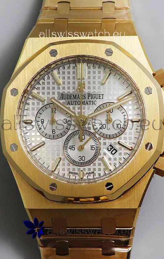Audemars Piguet Royal Oak Chronograph Yellow Gold White Dial Steel Strap Swiss Replica Watch