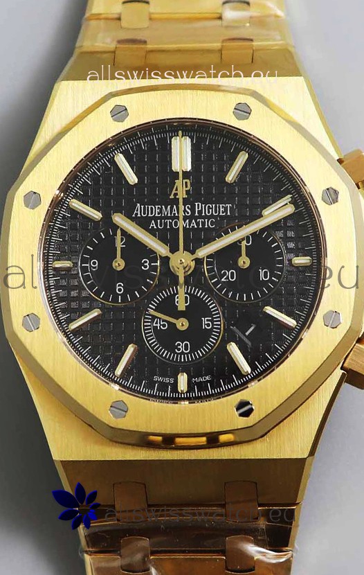 Audemars Piguet Royal Oak Chronograph Yellow Gold Black Dial Steel Strap Swiss Replica Watch