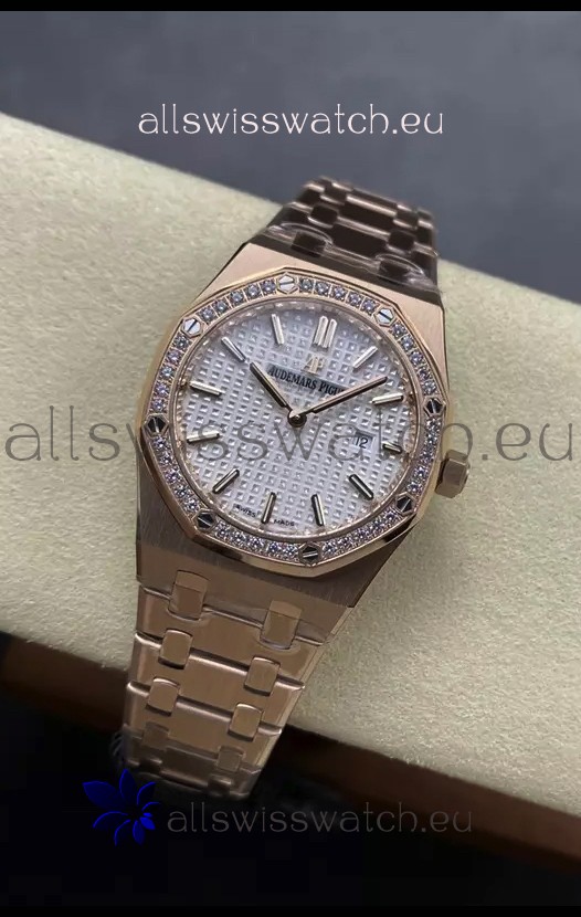 Audemars Piguet Royal Oak 33MM 904L Rose Gold White Dial 1:1 Mirror Replica Watch