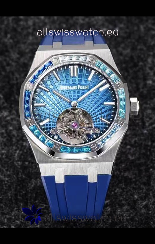 Audemars Piguet Royal Oak Tourbillon 41mm in 904L Casing - Blue Tapisserie Diamonds Bezel 1:1 Ultimate Replica