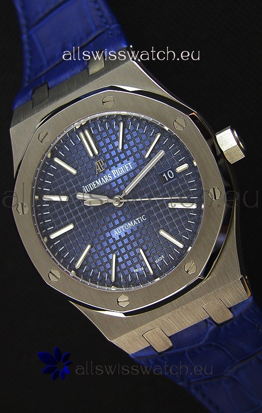 Audemars Piguet Royal Oak 41MM Blue Dial Leather Strap - 1:1 Mirror Ultimate Edition