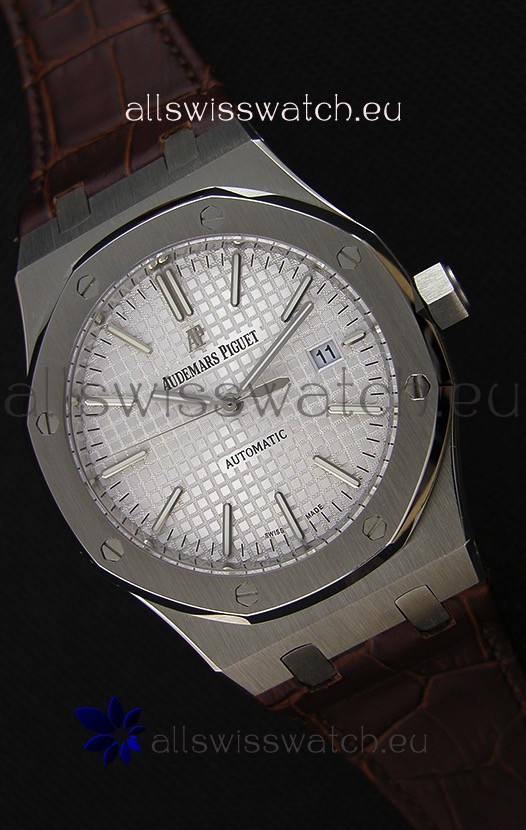 Audemars Piguet Royal Oak 41MM Silver Dial Leather Strap - 1:1 Mirror Ultimate Edition