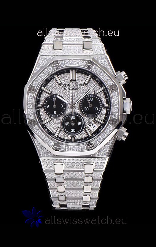 Audemars Piguet Royal Oak Chronograph 41MM Swiss Quartz Watch with Diamonds Embedded Casing in Steel Casing