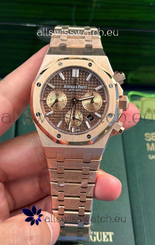 Audemars Piguet Royal Oak Chronograph 1:1 Mirror Replica - Rose Gold Casing Brown Dial in 41MM