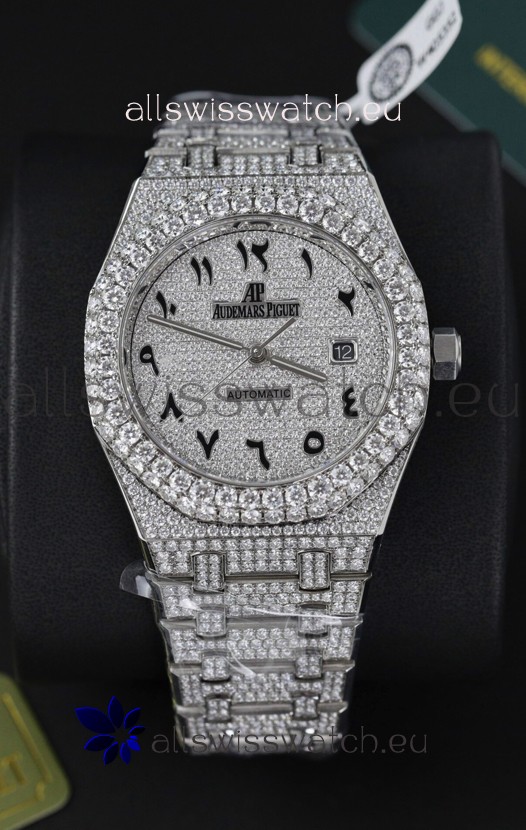 Audemars Piguet Royal Oak 15400 Iced Out Arabic Dial in Stainles Steel Casing Swiss Replica Watch
