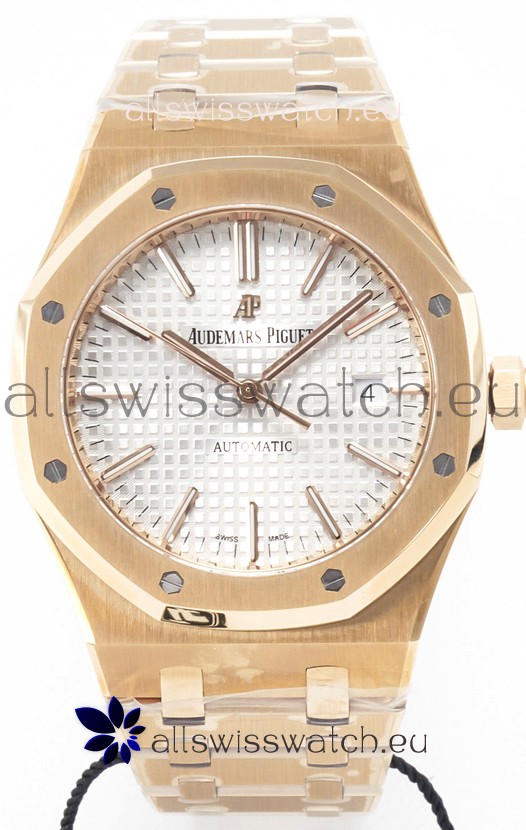 Audemars Piguet Royal Oak 15400 41MM Rose Gold White Dial Super Clone Replica Watch 