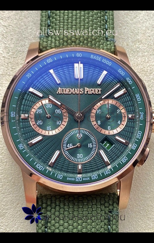 Audemars Piguet CODE 11.59 Chronograph Swiss Replica Watch in Rose Gold Casing Green Dial 