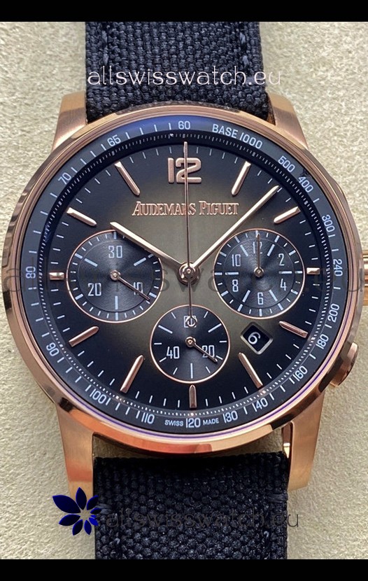 Audemars Piguet CODE 11.59 Chronograph Swiss Replica Watch in Rose Gold Casing Black Dial